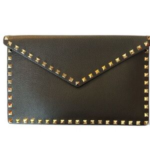 Valentino Garavani Large Black Pebbled Leather Clutch
